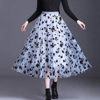 Floral Mesh Midi Skirt - Festigal