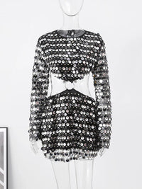 Sequin Cut Out Bell Sleeve Dress - Festigal