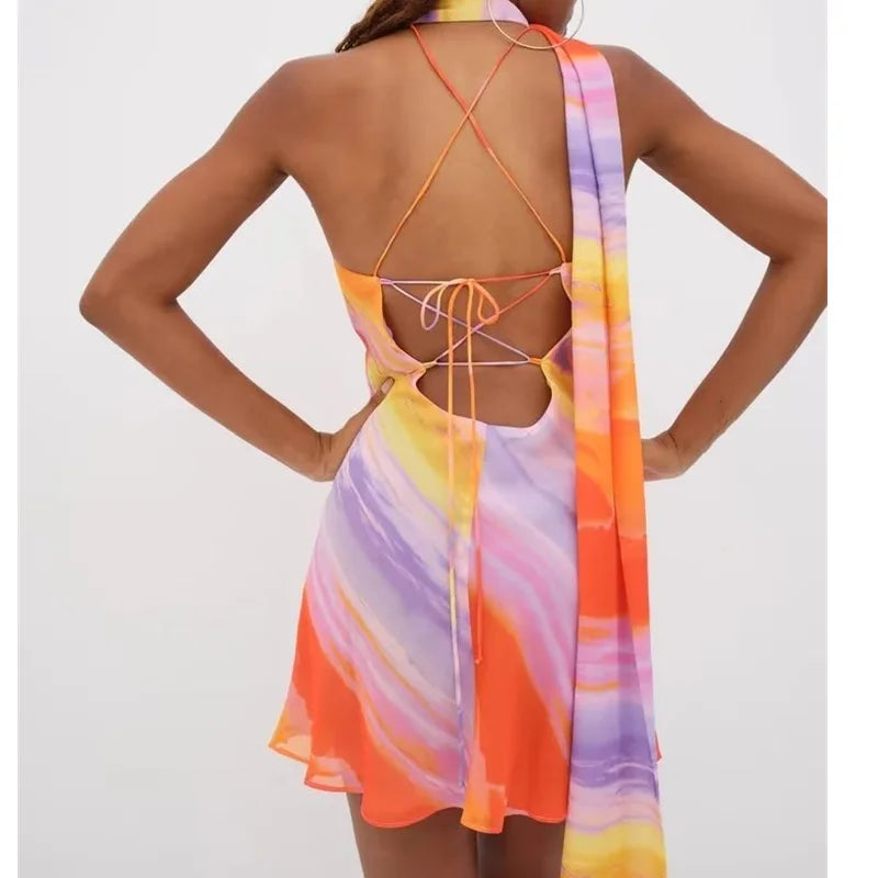 One Shoulder Orange Gradient Dress - Festigal