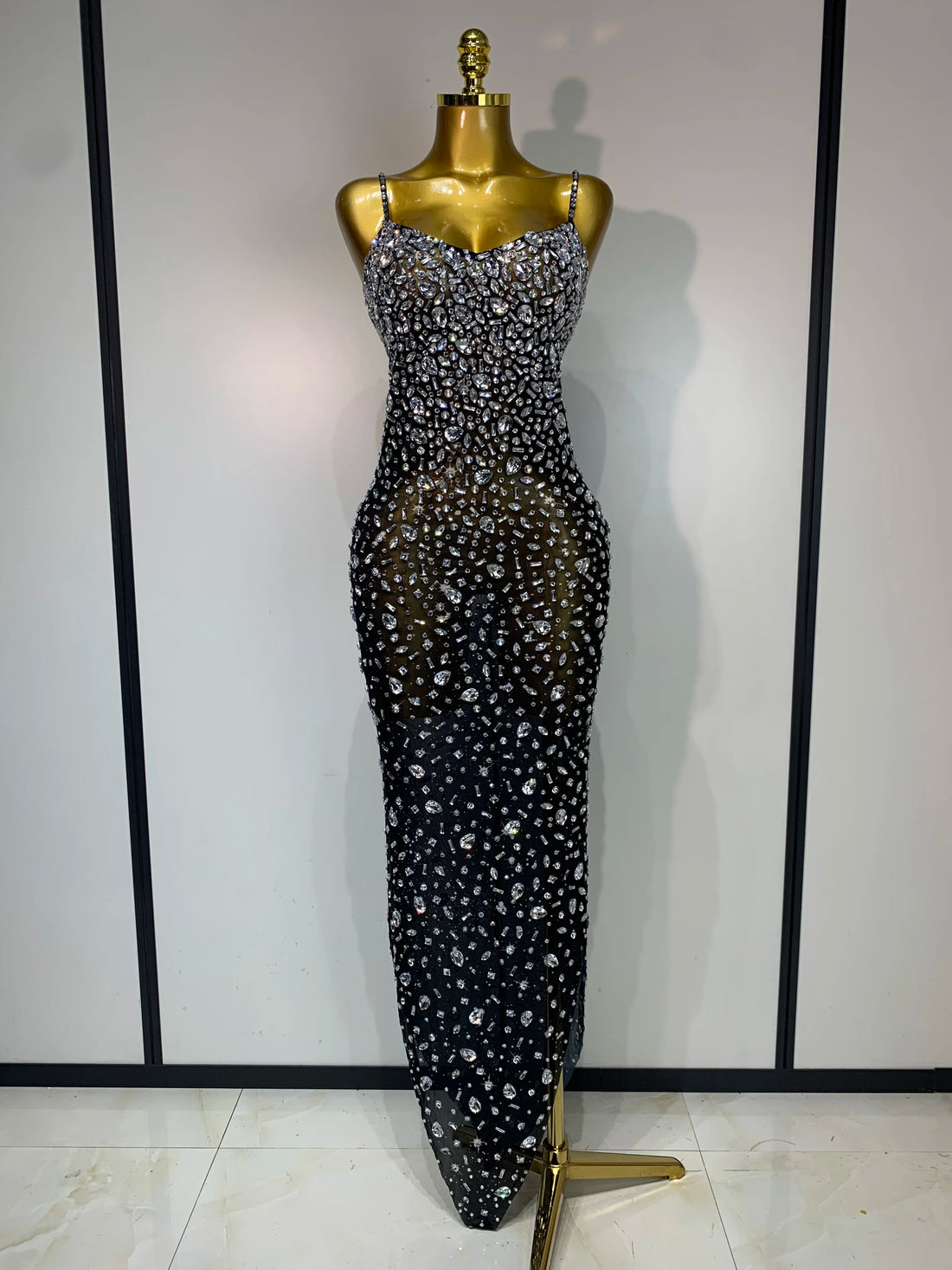 Rhinestone Mesh Maxi Dress