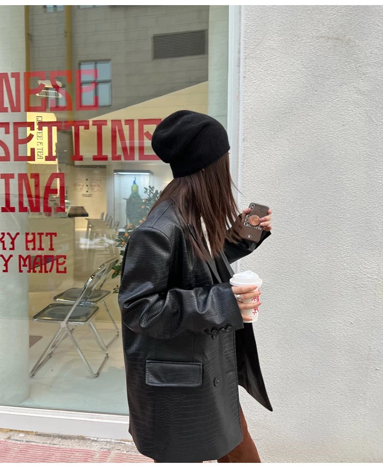 Crocodile Faux Leather Blazer - Festigal