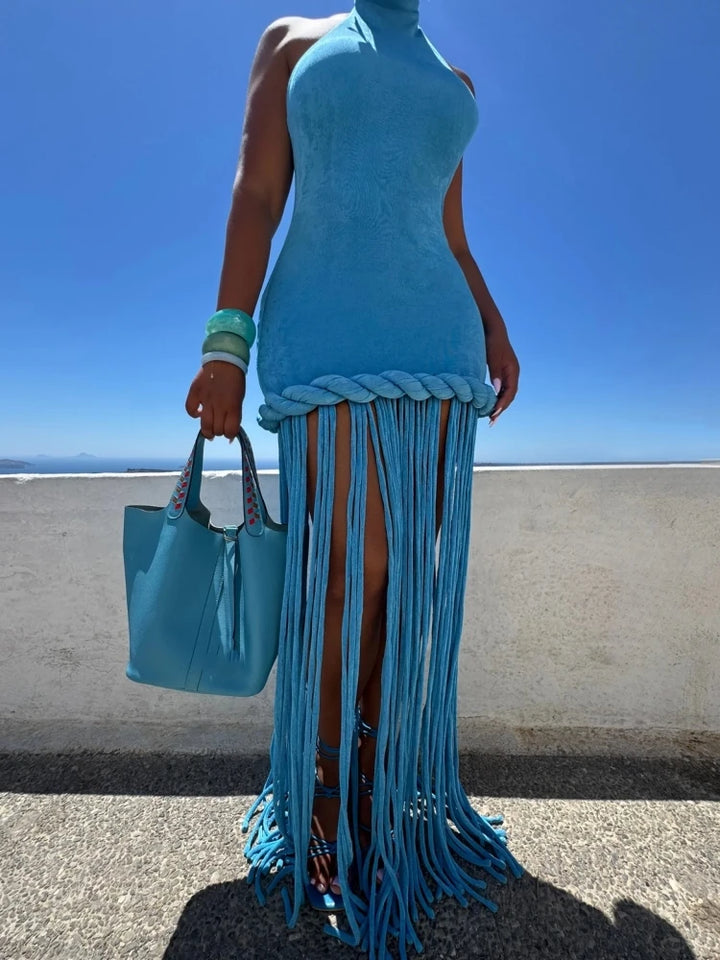 Velour Rope Tassel Maxi Dress