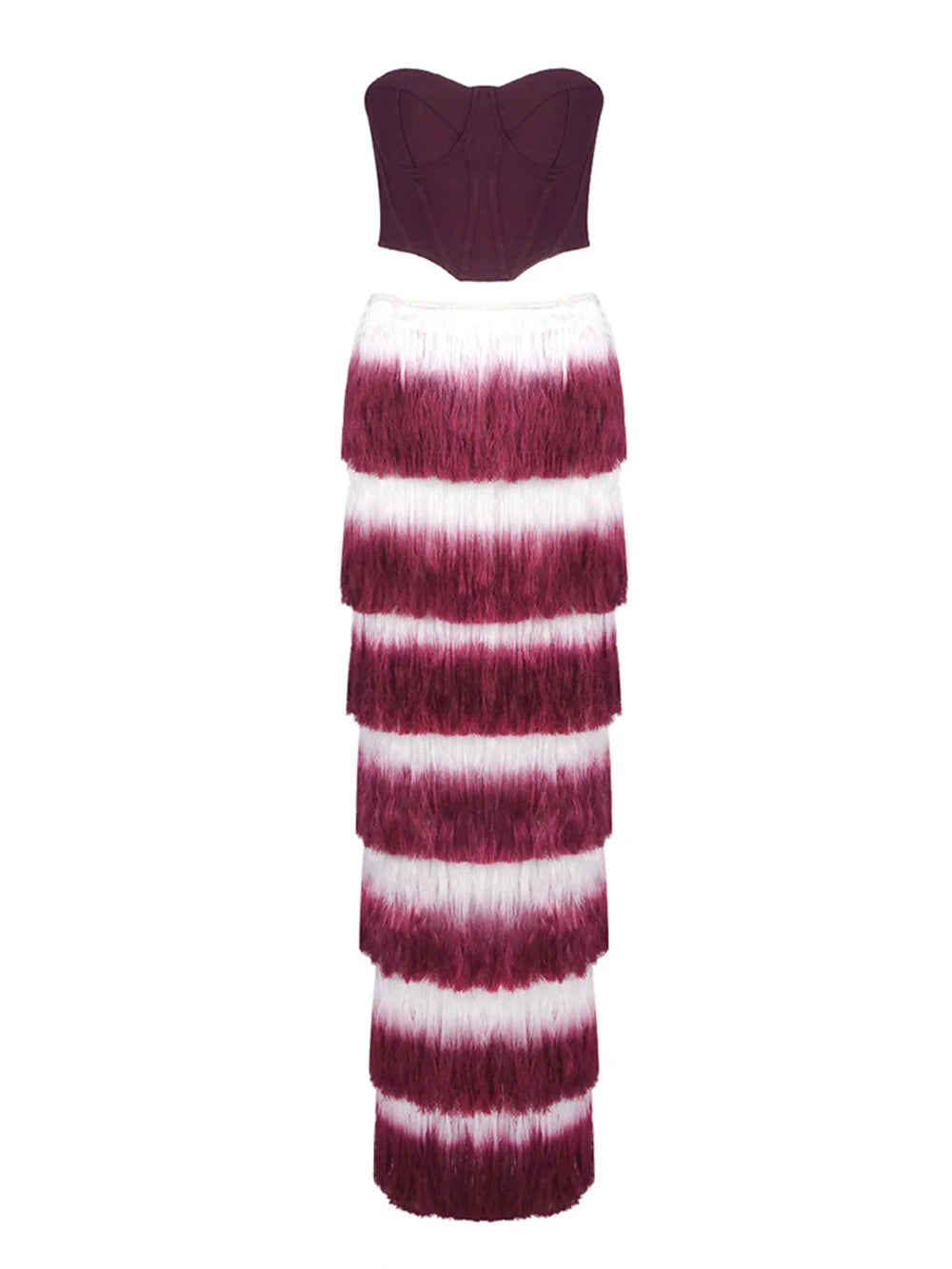 Gradient Top & Tassel Skirt Set