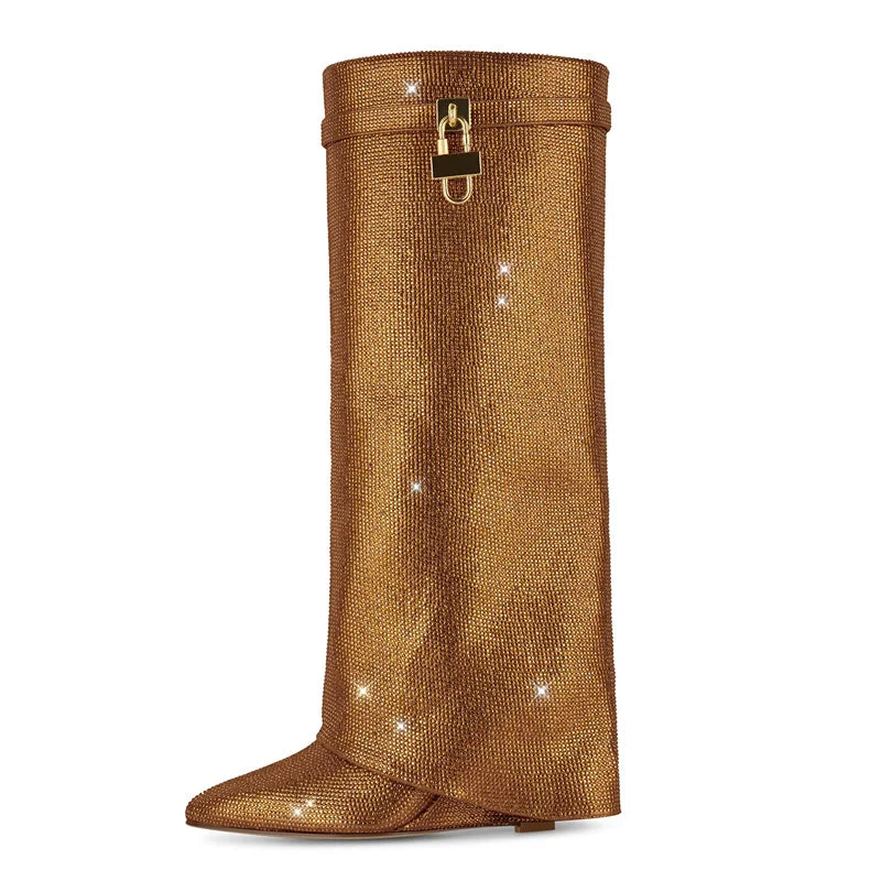 Rhinestone Knee High Wedge Boots
