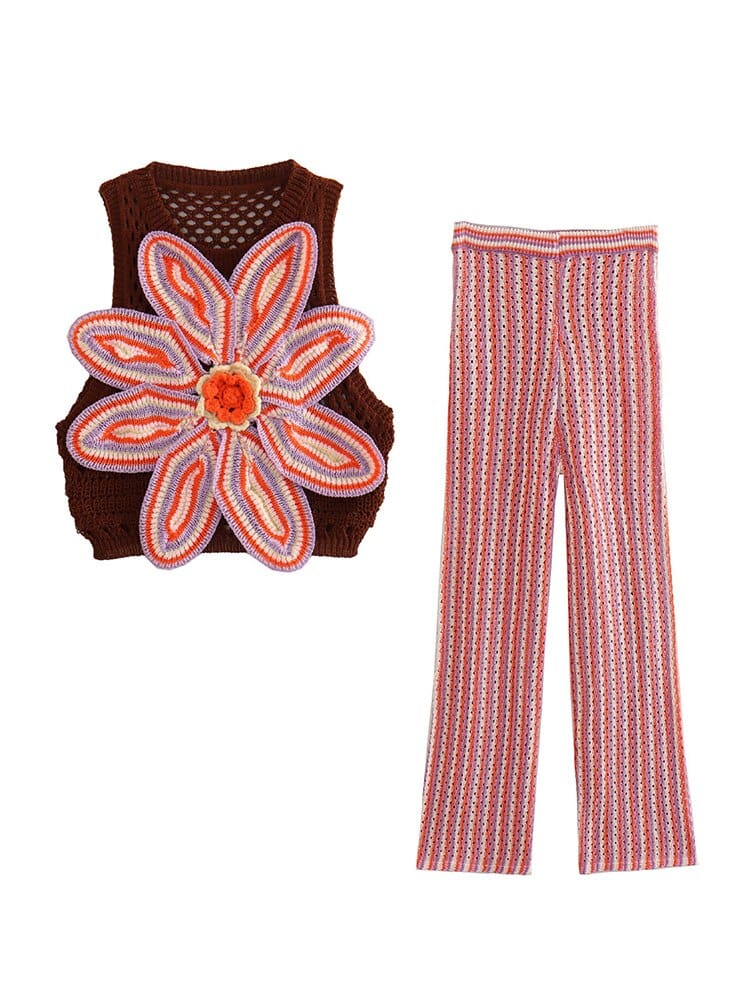 Flower Knitted Two Piece Set - Festigal