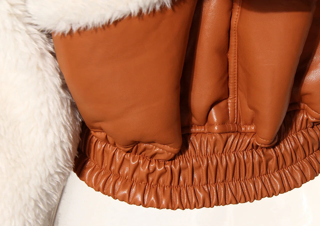 Faux Leather Patchwork Bomber Jacket - Festigal