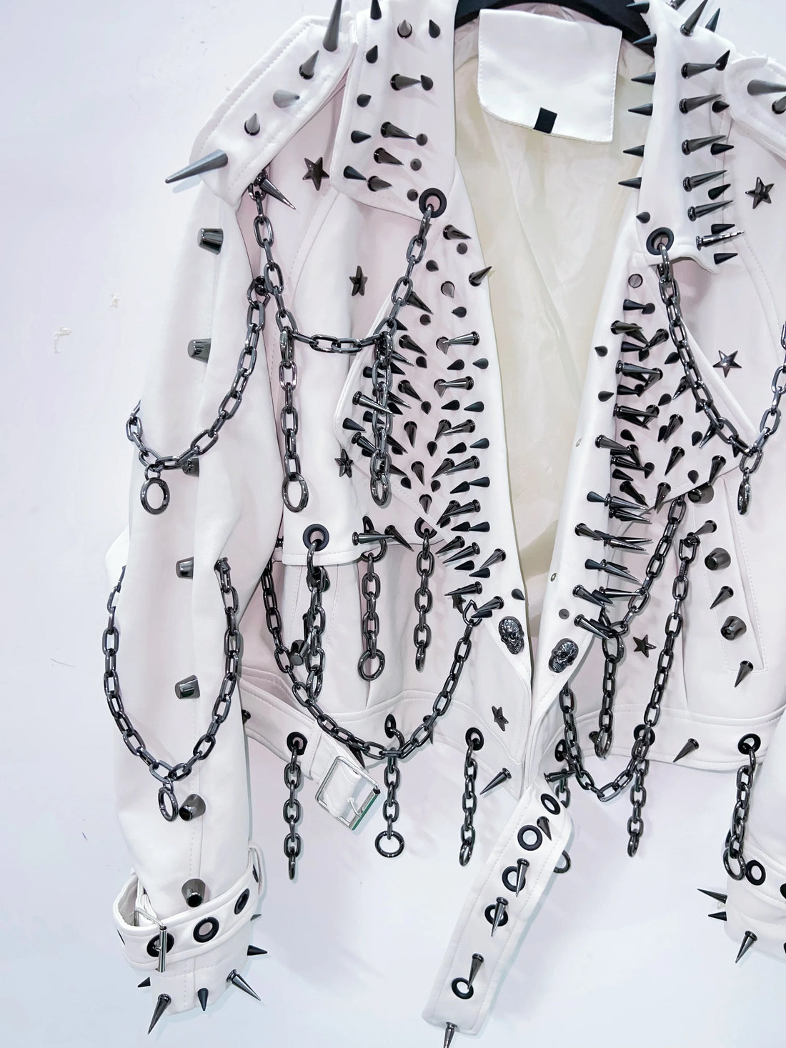 White Faux Leather Spiked Jacket