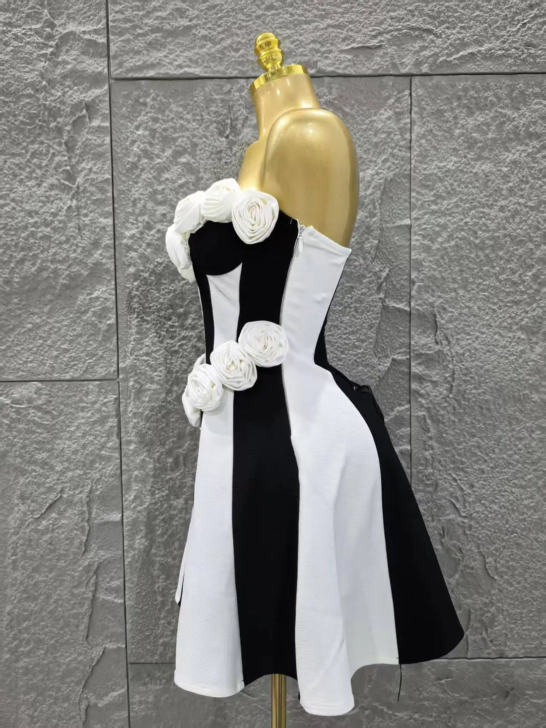 Monochrome 3D Flower A Line Dress