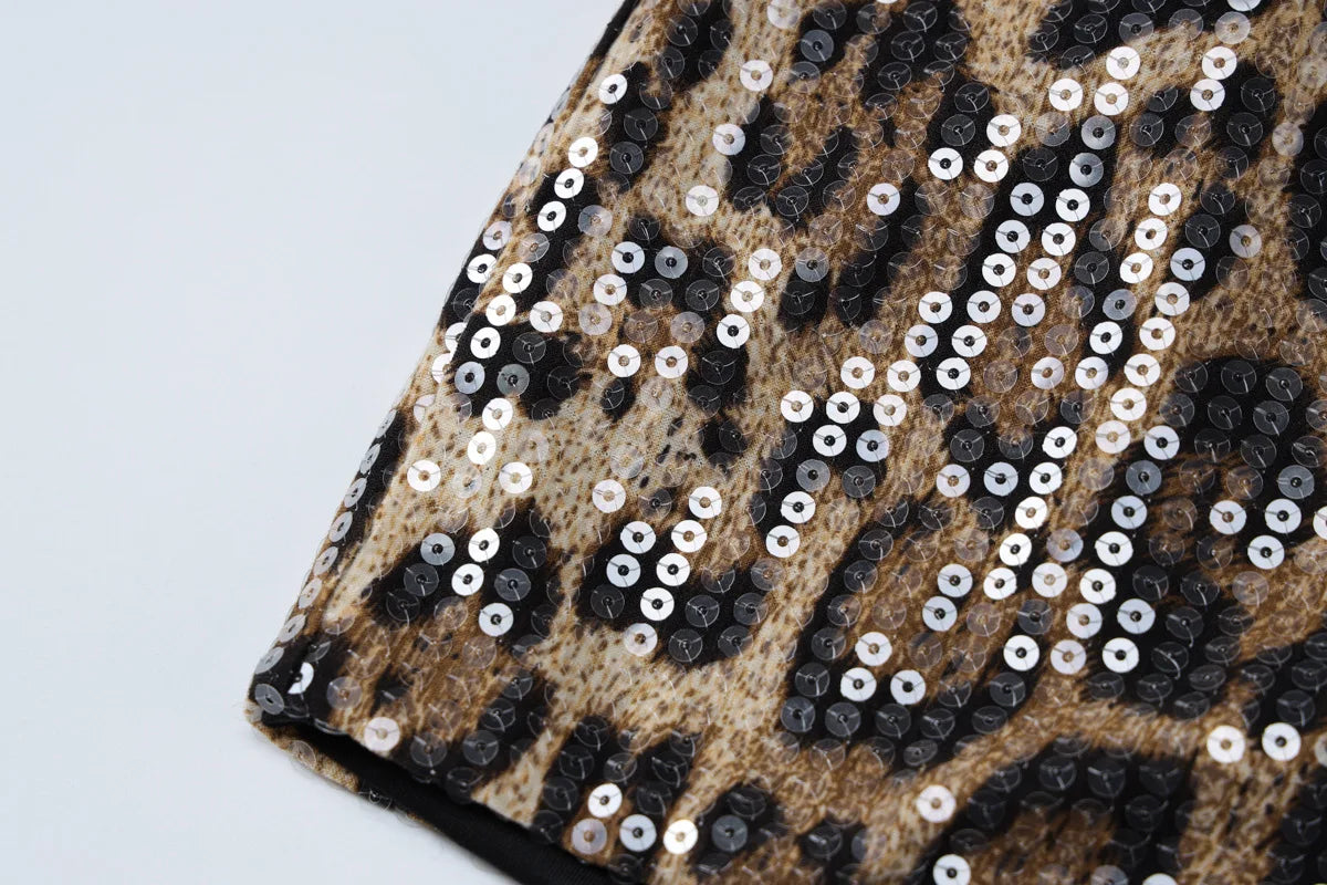 Leopard Print Sequin Hot Pants - Festigal