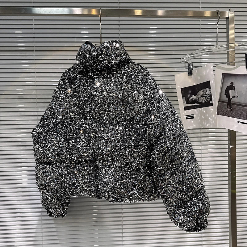 Sequin Puffer Bomber Jacket