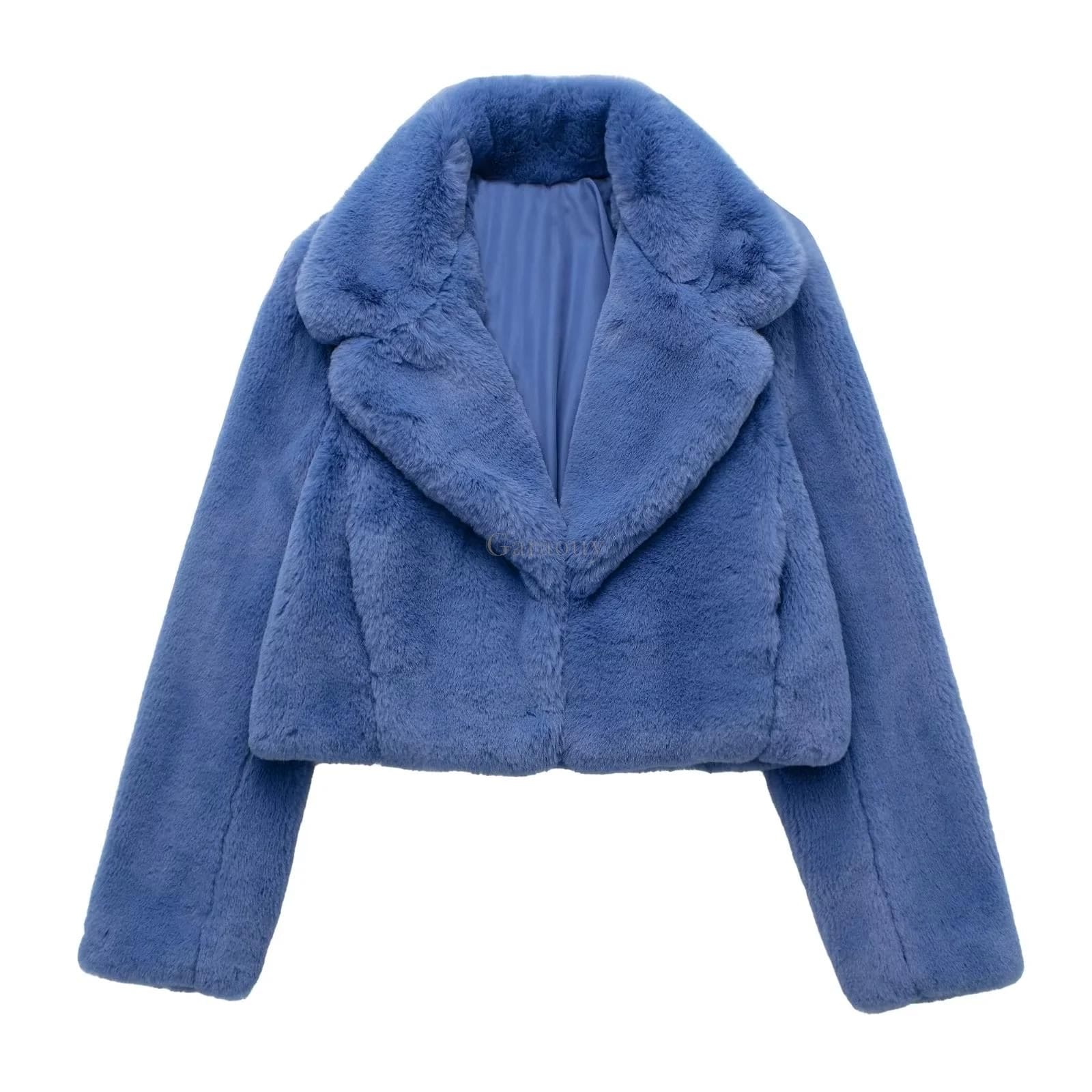 Blue For You Faux Fur Short Waist Jacket - Festigal