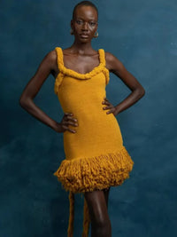 Orange Braided Fluffy Trim Dress - Festigal