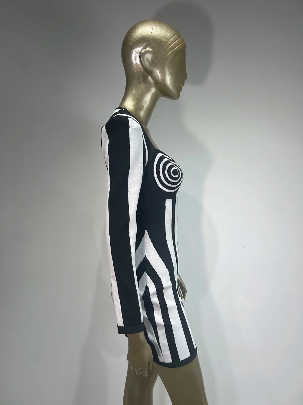 Black and White Striped Bandage Dress - Festigal