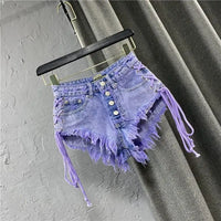 Purple Acid Wash Frayed Shorts - Festigal