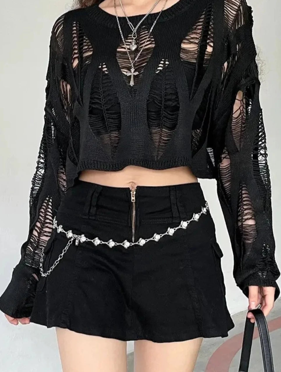 Long Sleeved Ripped Gothic Top - Festigal