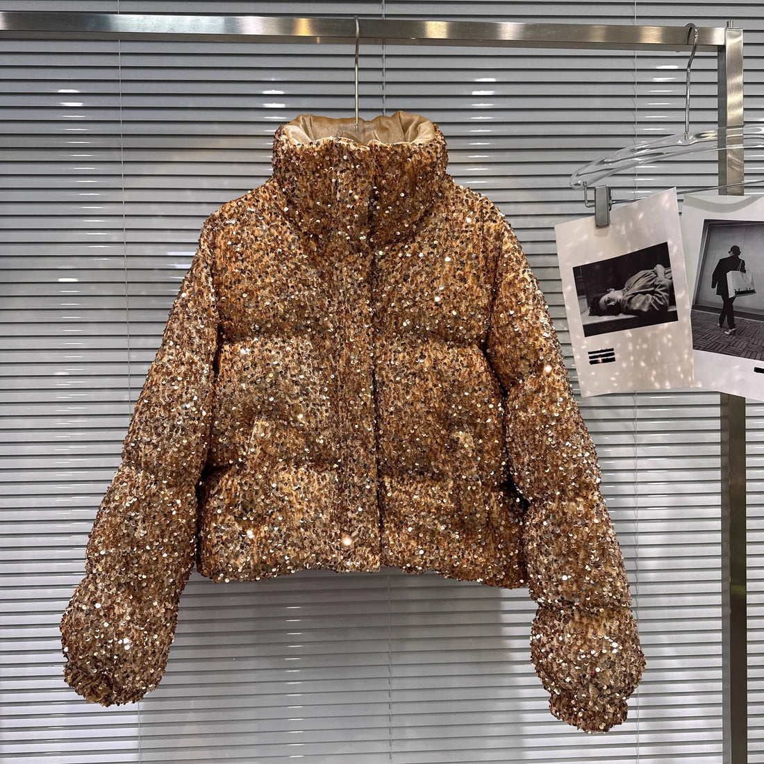 Sequin Puffer Bomber Jacket