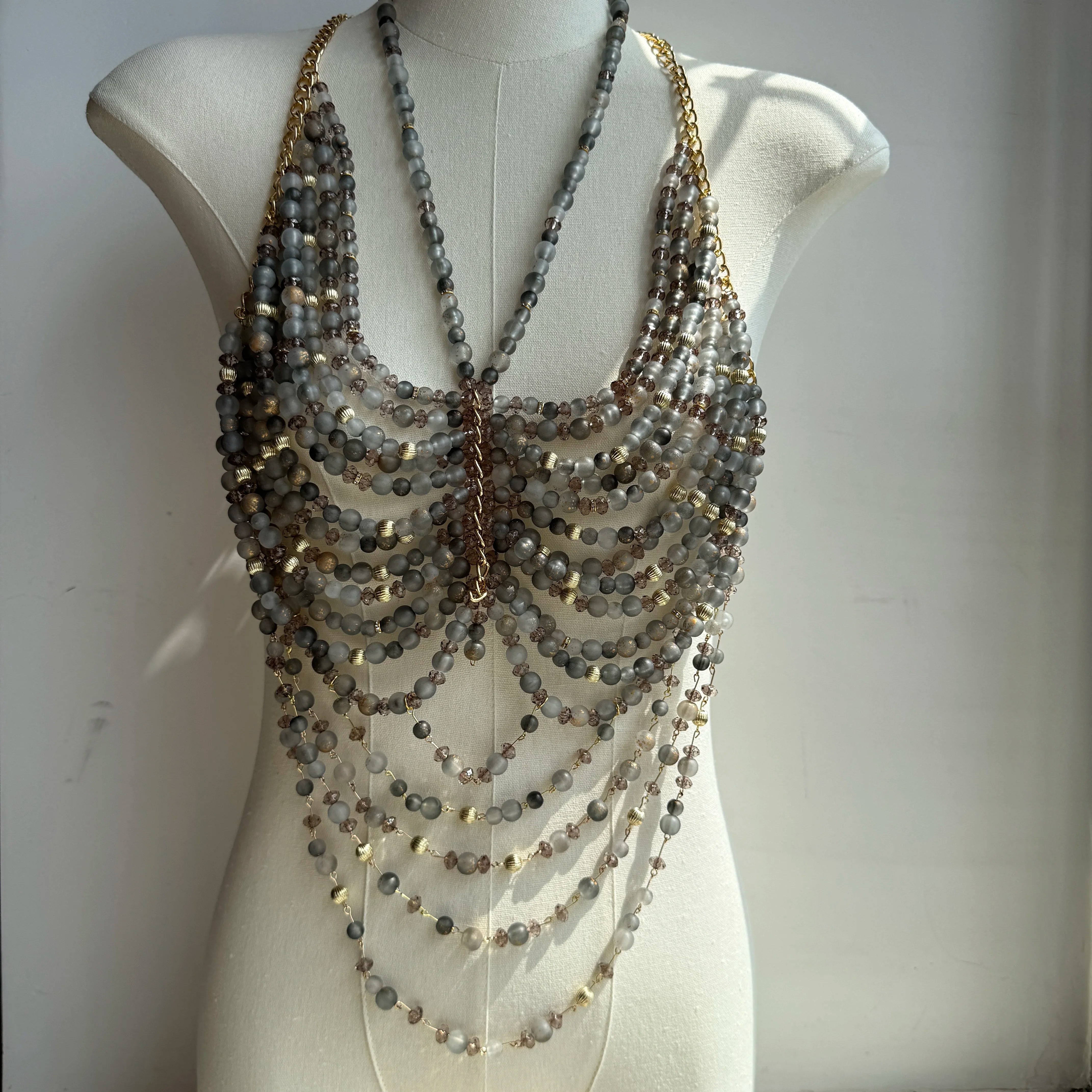 Beaded Tassel Chain Halter Neck Top