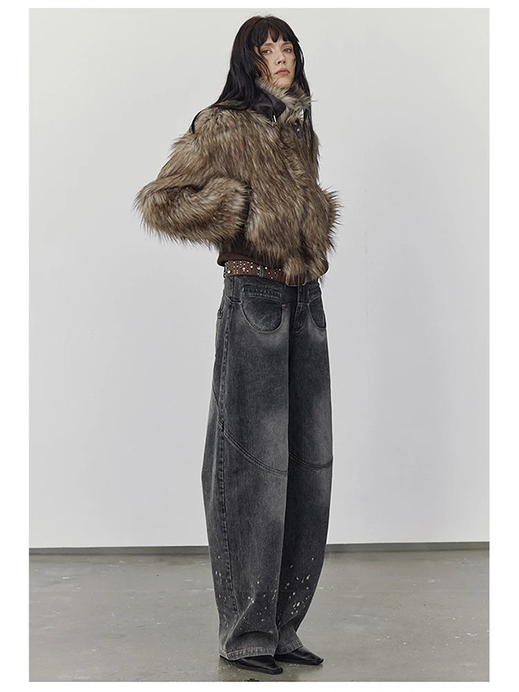 Brown Shaggy Faux Fur Coat - Festigal