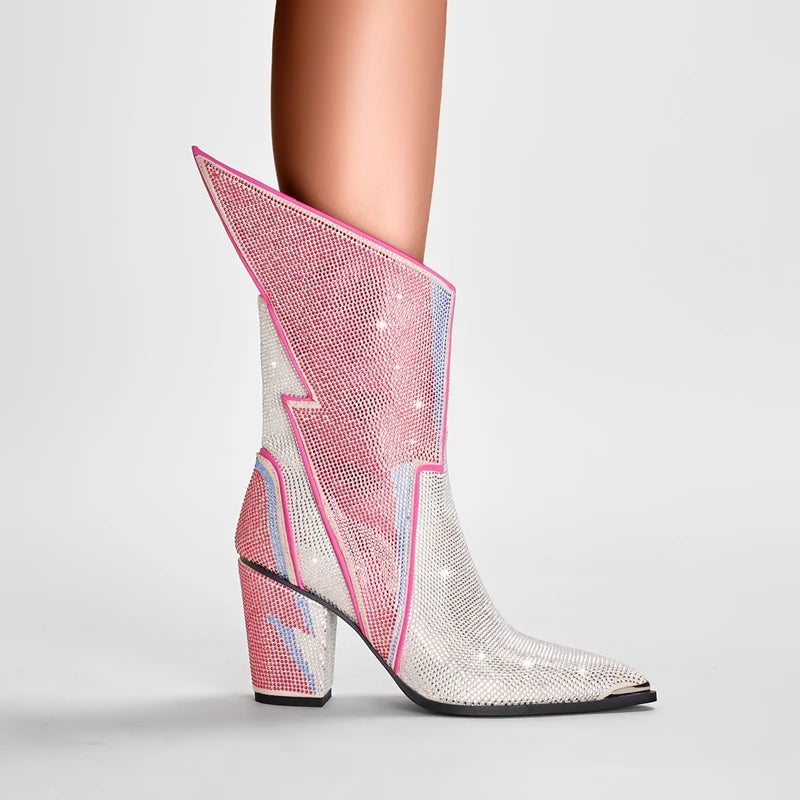 Pink Sequin Lightening Bolt Boots
