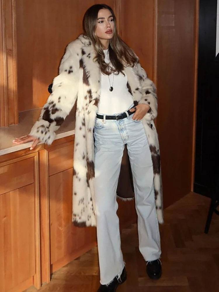 Cow Faux Fur Longline Jacket