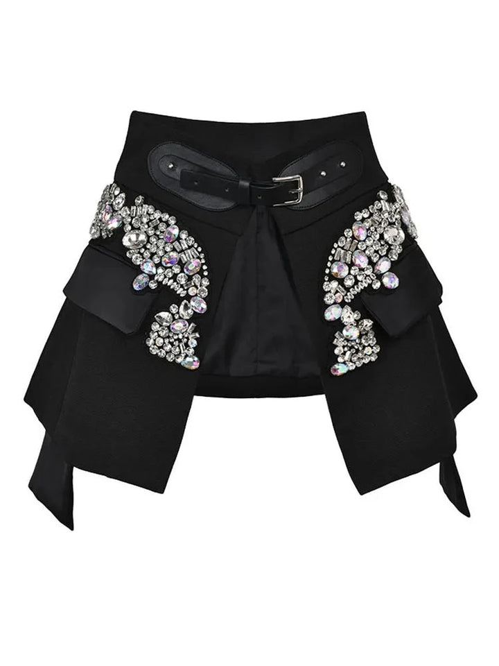 Irregular Rhinestone High Waisted Skirt - Festigal