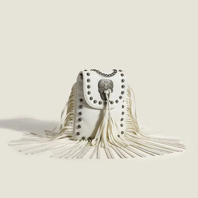 Skull Rivet Tassel Crossbody Bag - Festigal