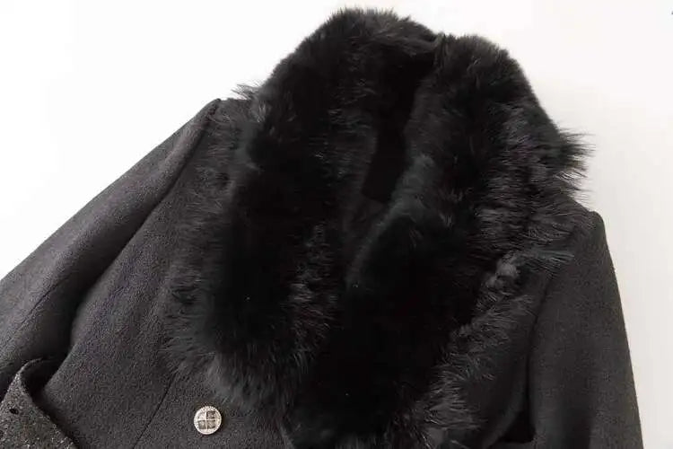 Long Sequin Fur Black Coat - Festigal