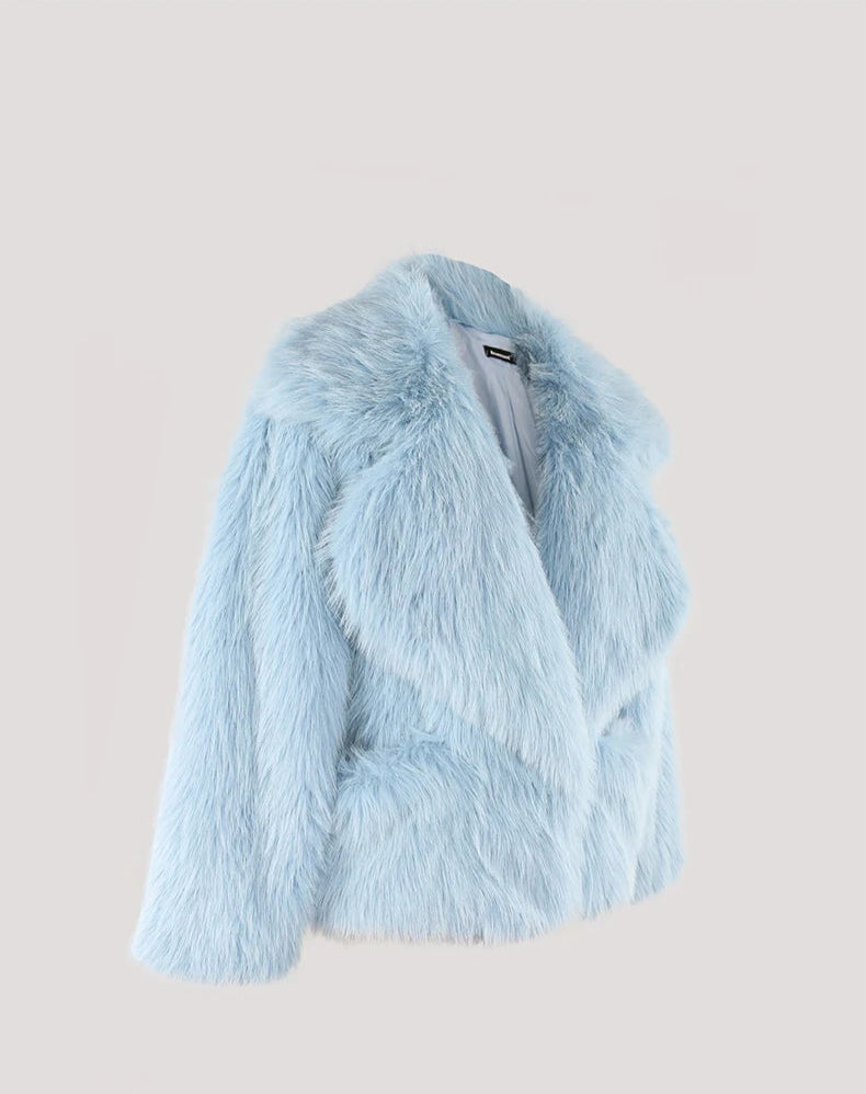 Faux Fur Oversized Collar Coat - Festigal