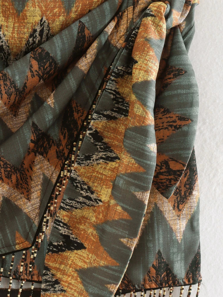 Geometric Tassel Sarong Skirt - Festigal