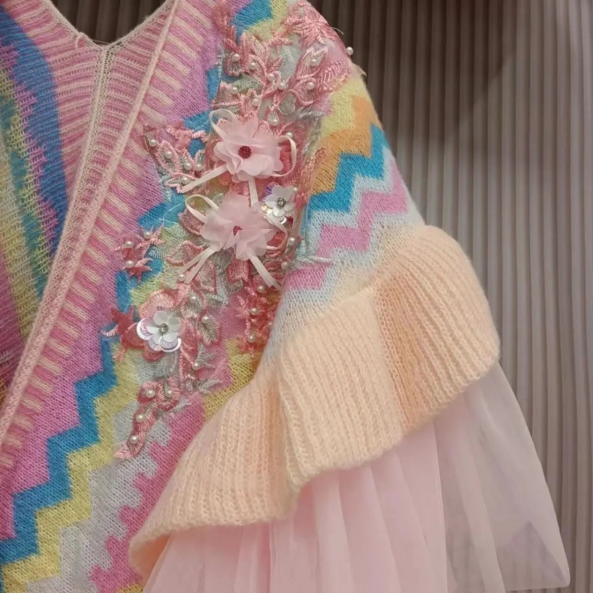 Pastel Ruffle Knit Shawl - Festigal