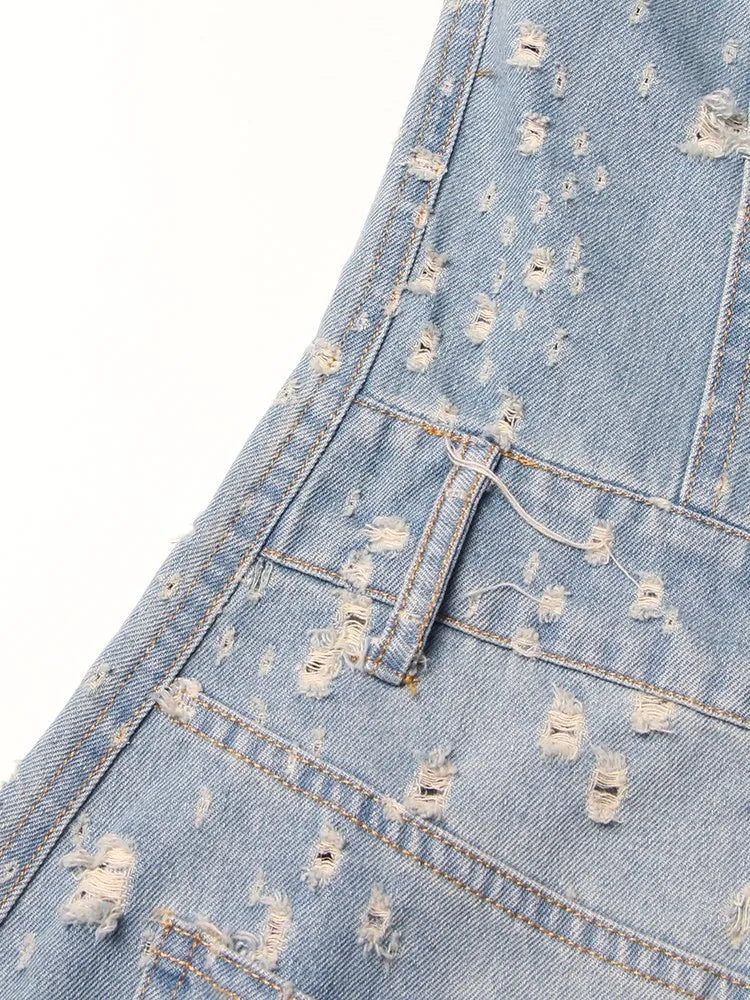 Distressed Denim A-Line Dress - Festigal