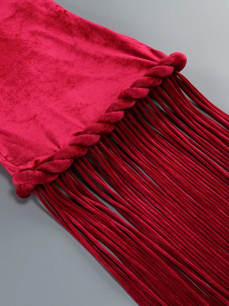 Velour Rope Tassel Maxi Dress