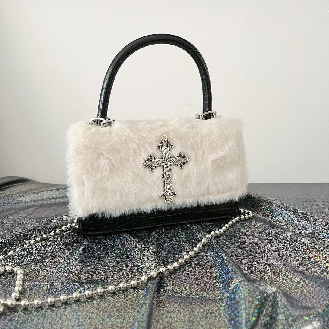 Faux Fur Gothic Crossbody Bag - Festigal