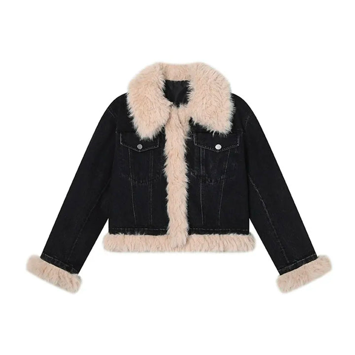 Black Denim Fur Trim Jacket - Festigal