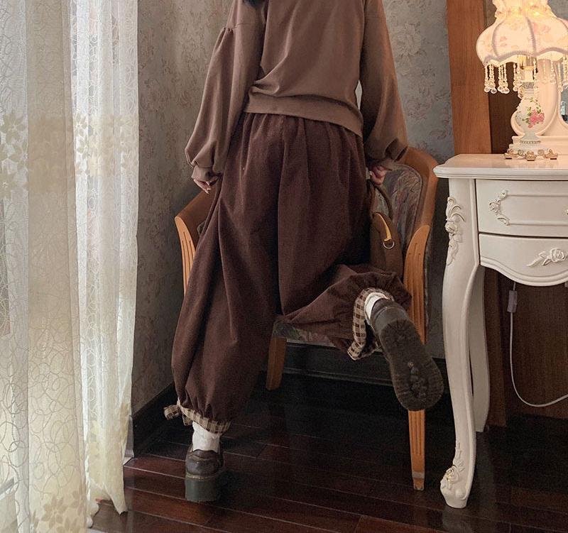 Corduroy Flower Wide Leg Pants - Festigal