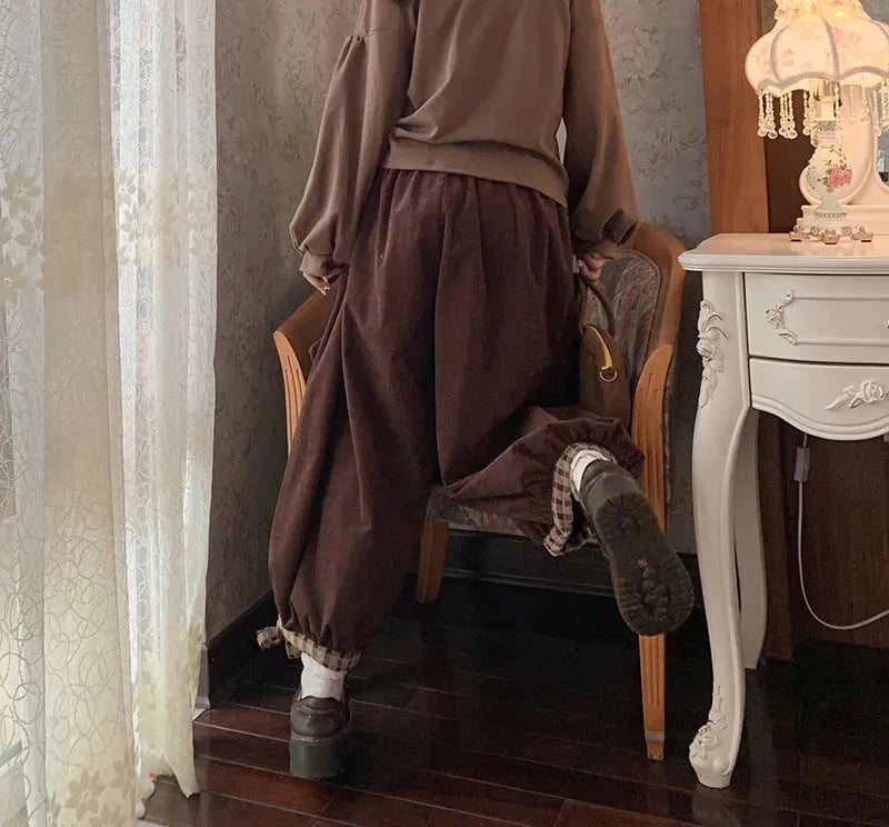 Corduroy Flower Wide Leg Pants - Festigal