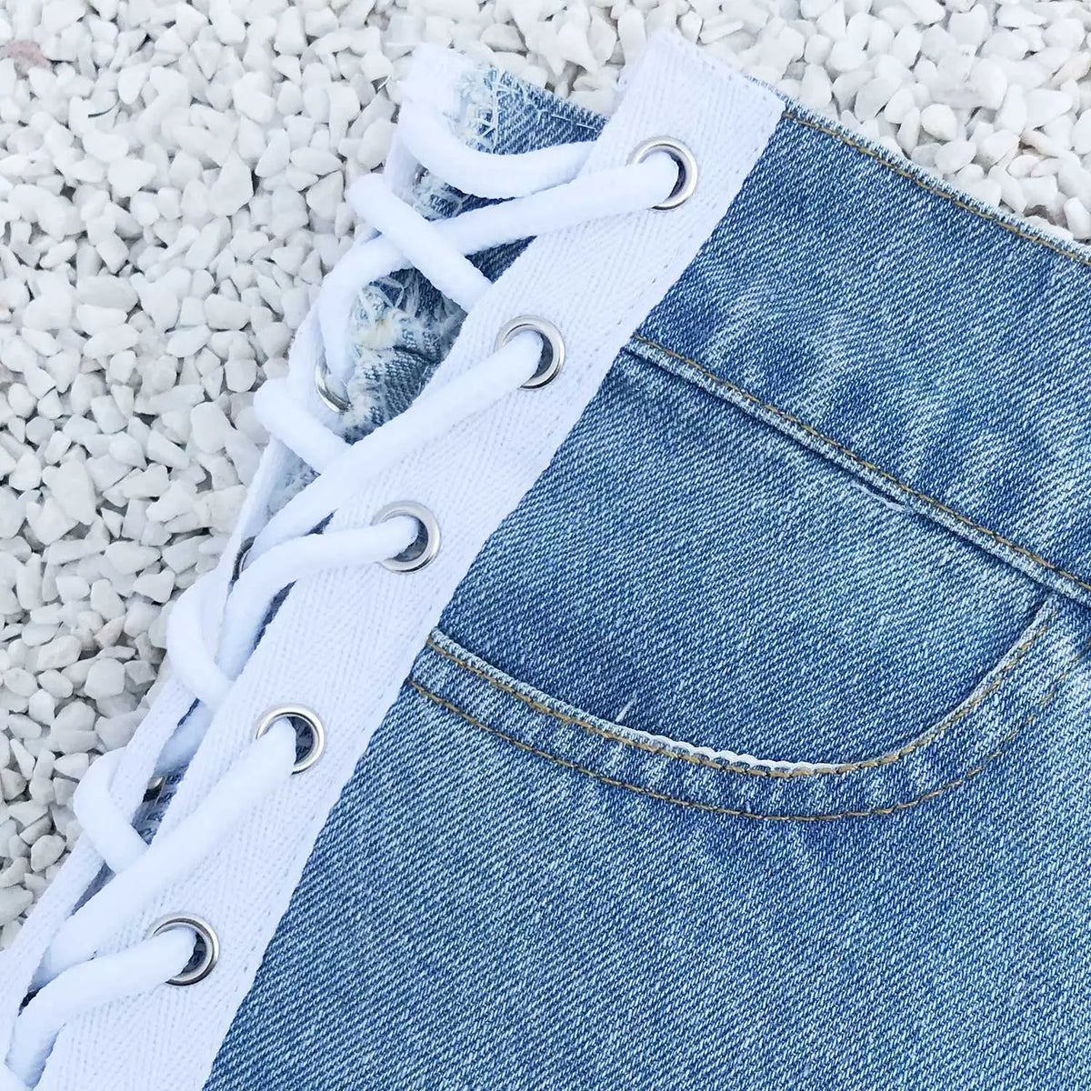 Lace Up Denim Shorts - Festigal