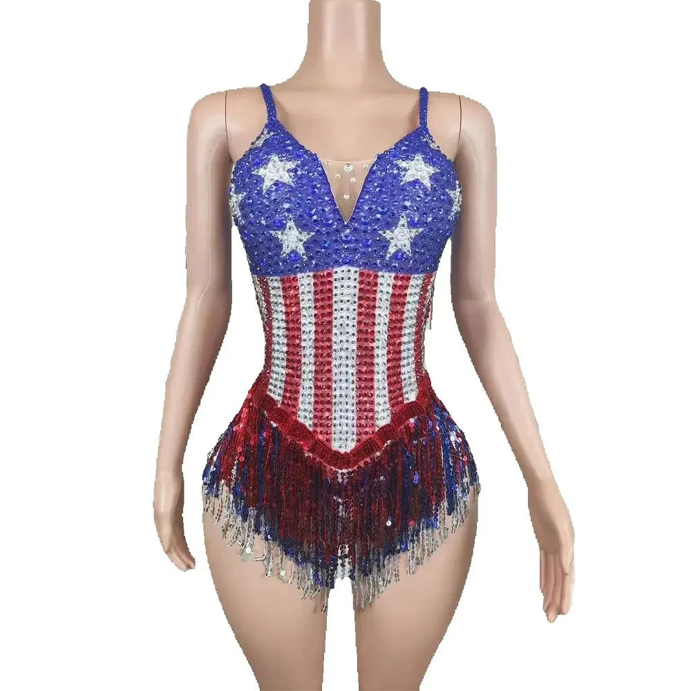 USA Sequin Tassel Bodysuit - Festigal