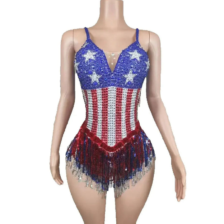 USA Sequin Tassel Bodysuit - Festigal