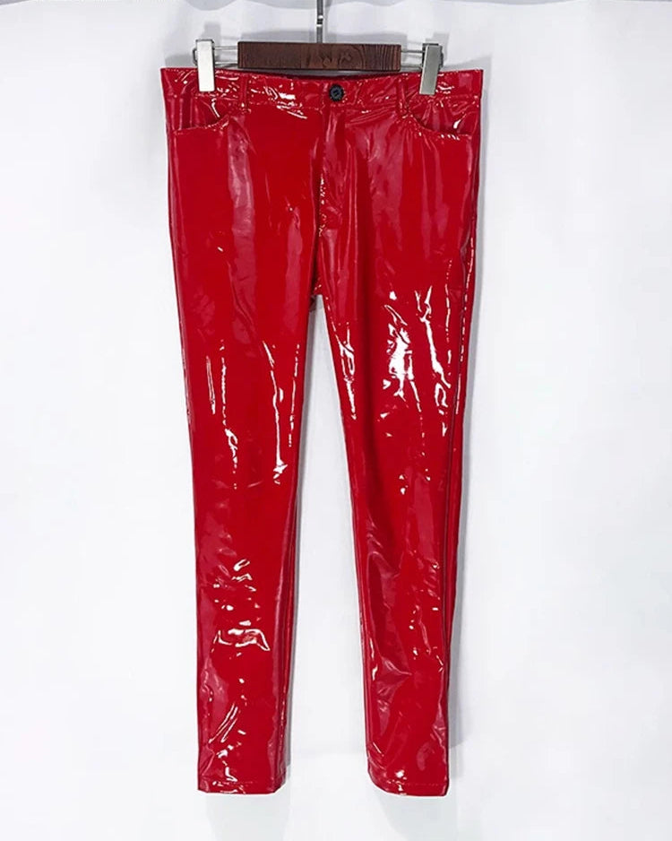 Mens Red Faux Leather Pants - Festigal