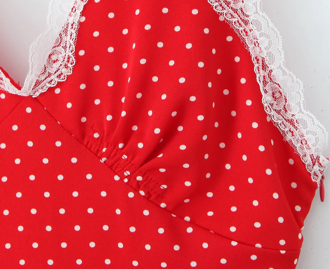 Polka Dot Lace Trim Dress - Festigal