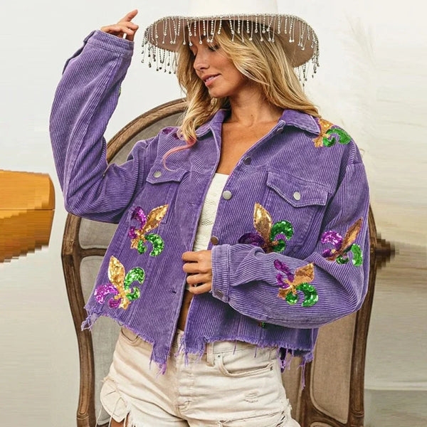 Floral Corduroy Casual Ripped Bomber Shirt -Jacket - Festigal