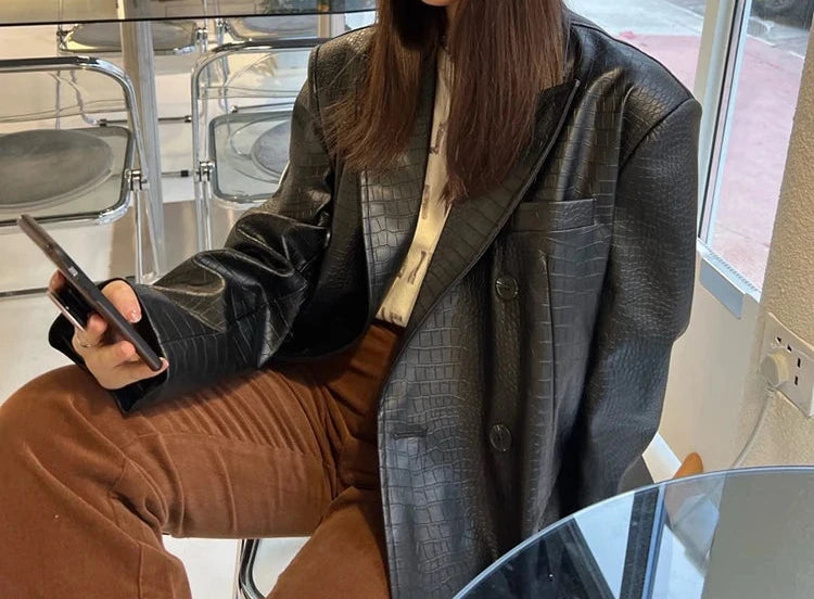 Crocodile Faux Leather Blazer - Festigal