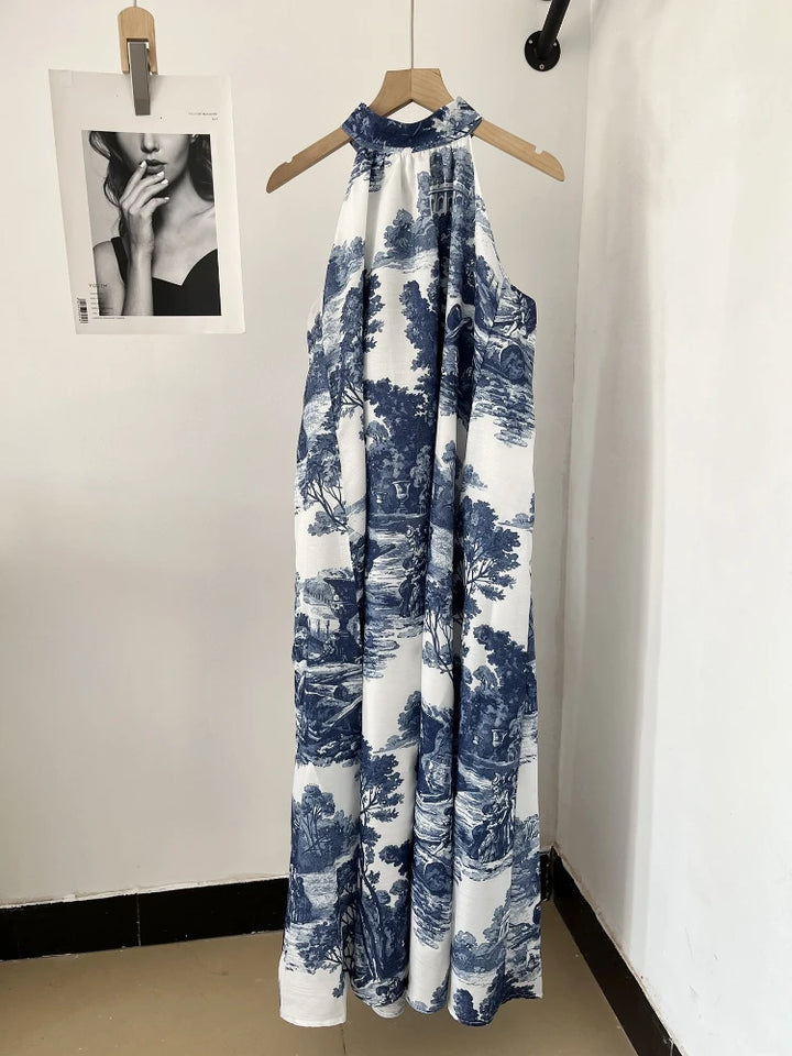 Halter-neck Landscape Midi Dress - Festigal