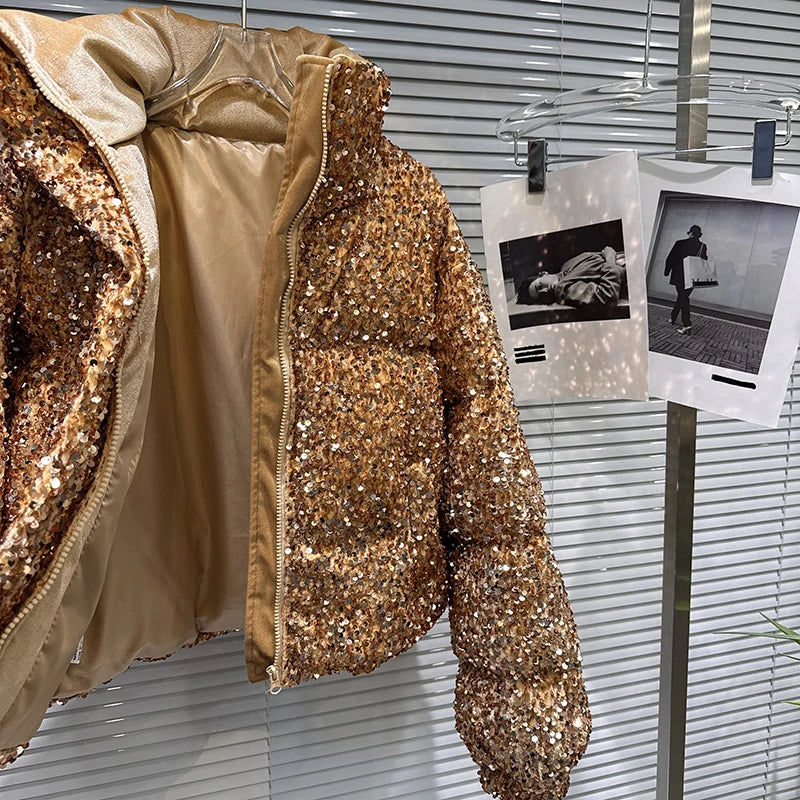 Sequin Puffer Bomber Jacket