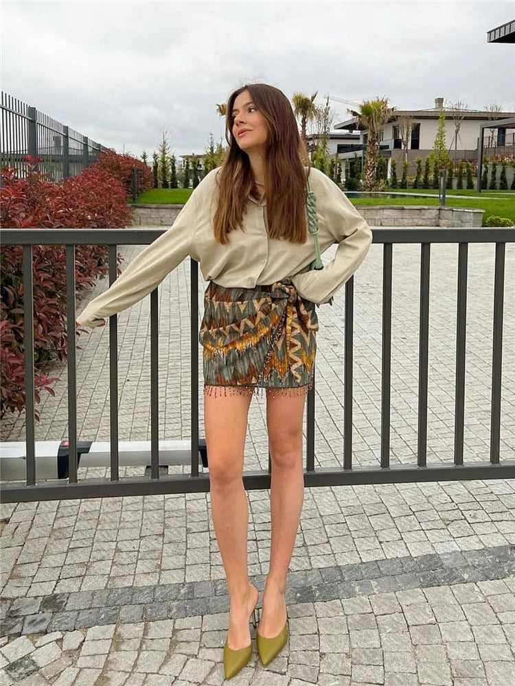 Geometric Tassel Sarong Skirt - Festigal