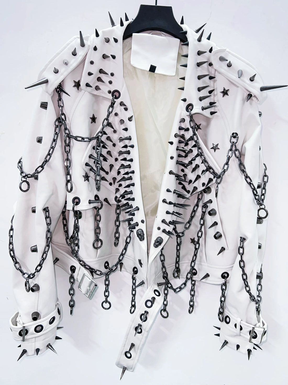 White Faux Leather Spiked Jacket
