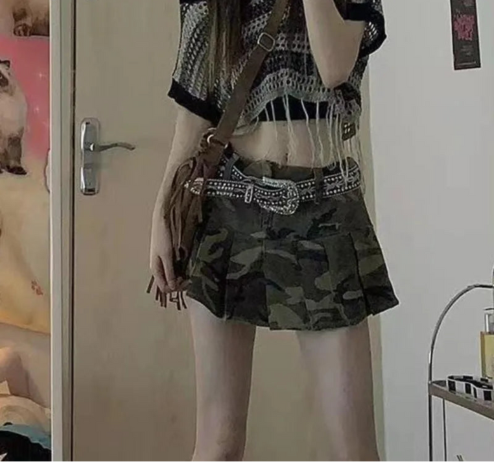 Camouflage Pleated Mini Skirt - Festigal