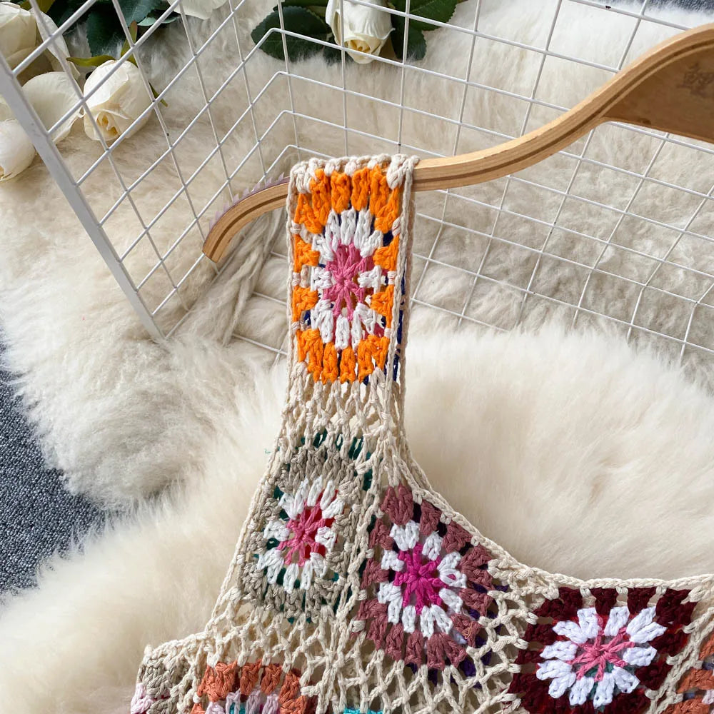 Crochet Granny Square Tassel Dress - Festigal