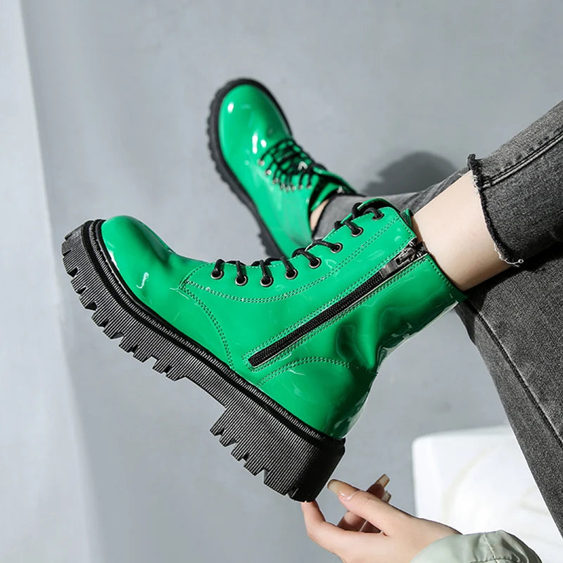 Lace Up Faux Leather Ankle Boots - Festigal